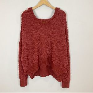 Vici Rust Orange Textured Hoodie Pullover Sweater